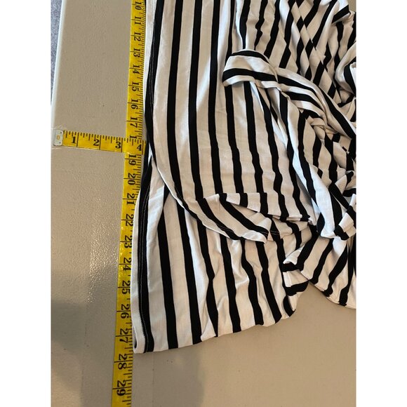 Striped Black & White Chaps Belted Short Sleeve Dress XL - Picture 10 of 11